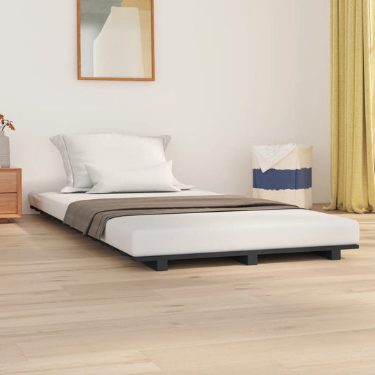 Solid Pine Wood Bed Frame - Grey, 90x200 cm, No Mattress Included
