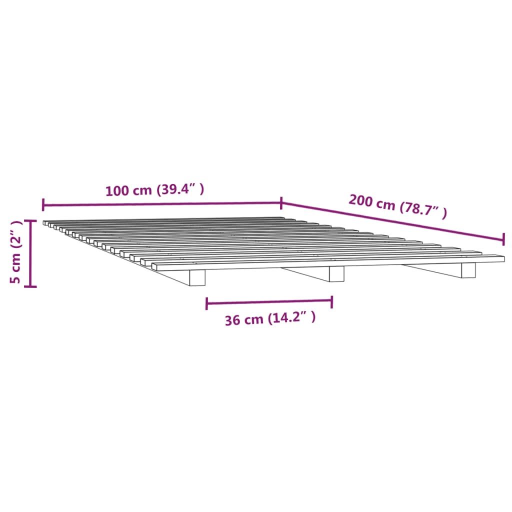 Solid Pine Wood Bed Frame 100x200 cm - Mattress Not Included