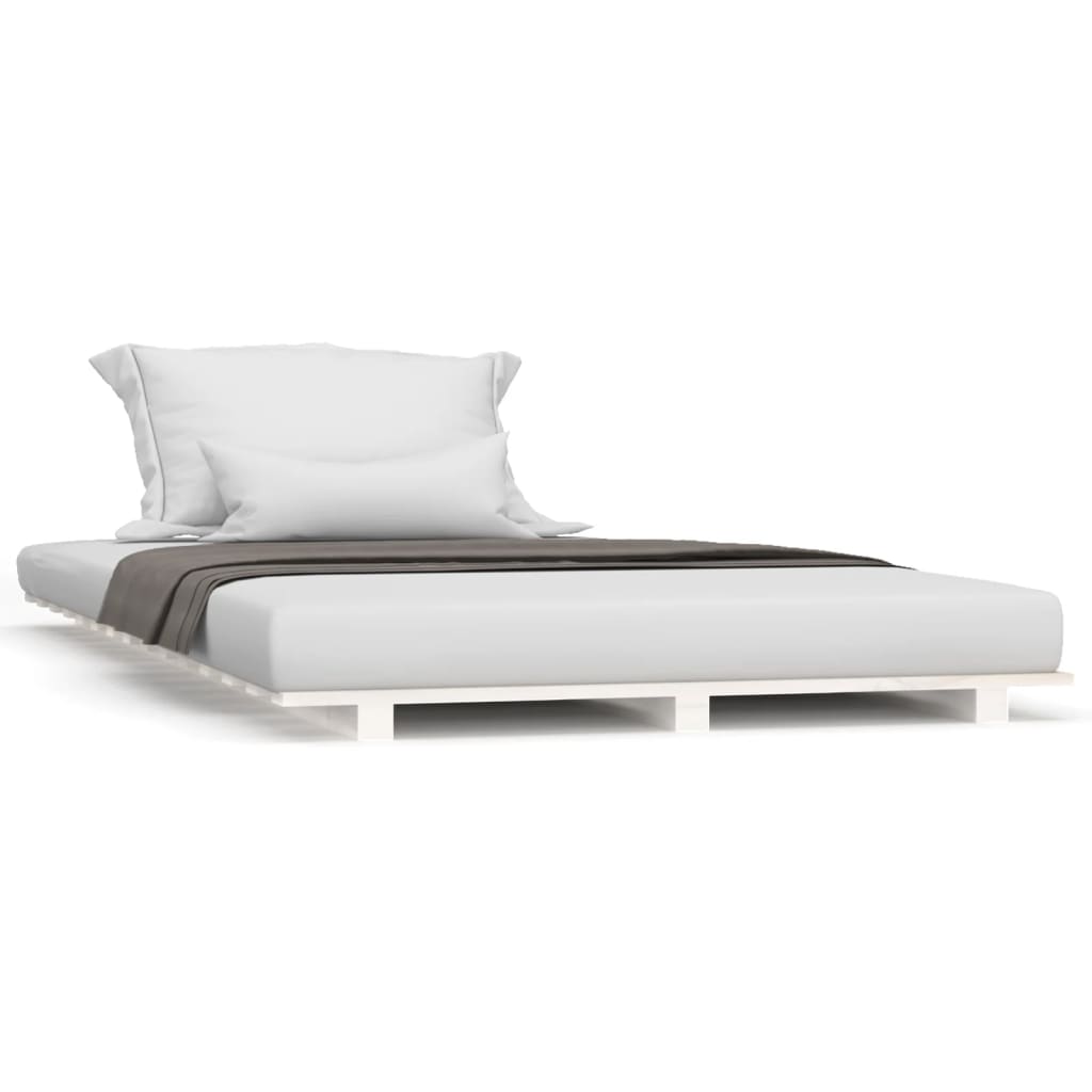 Solid Pine Bed Frame, White 100x200 cm, Without Mattress