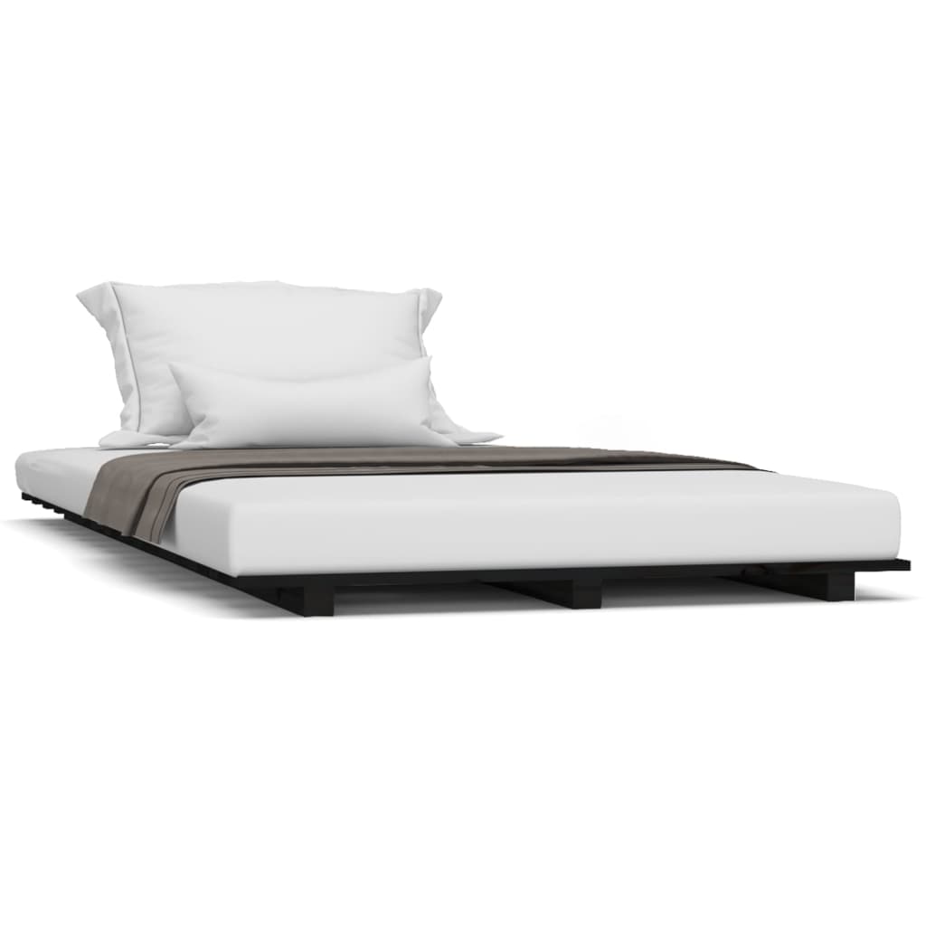 Solid Pine Wood Bed Frame - Black 100x200 cm (No Mattress)