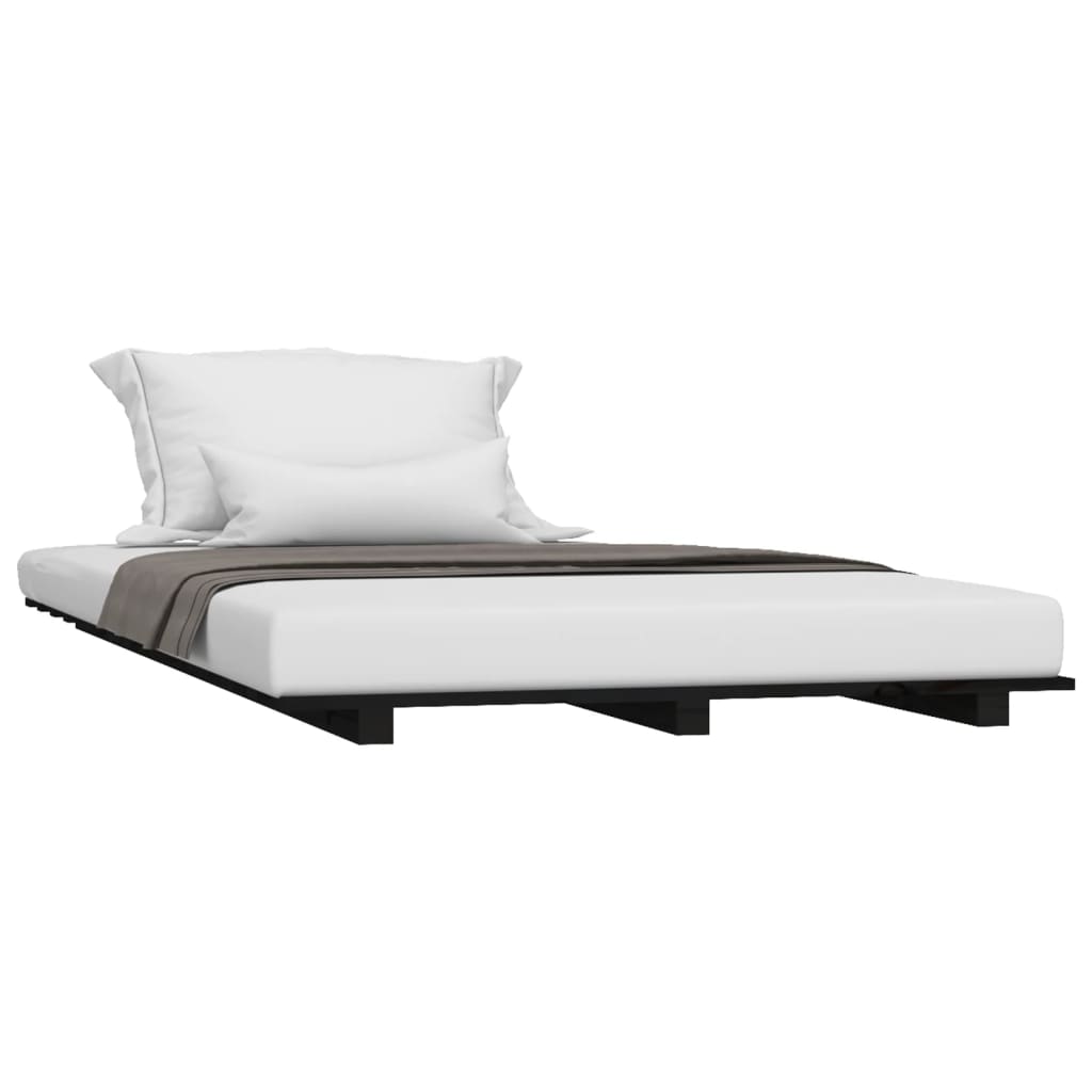 Solid Pine Wood Bed Frame - Black 100x200 cm (No Mattress)