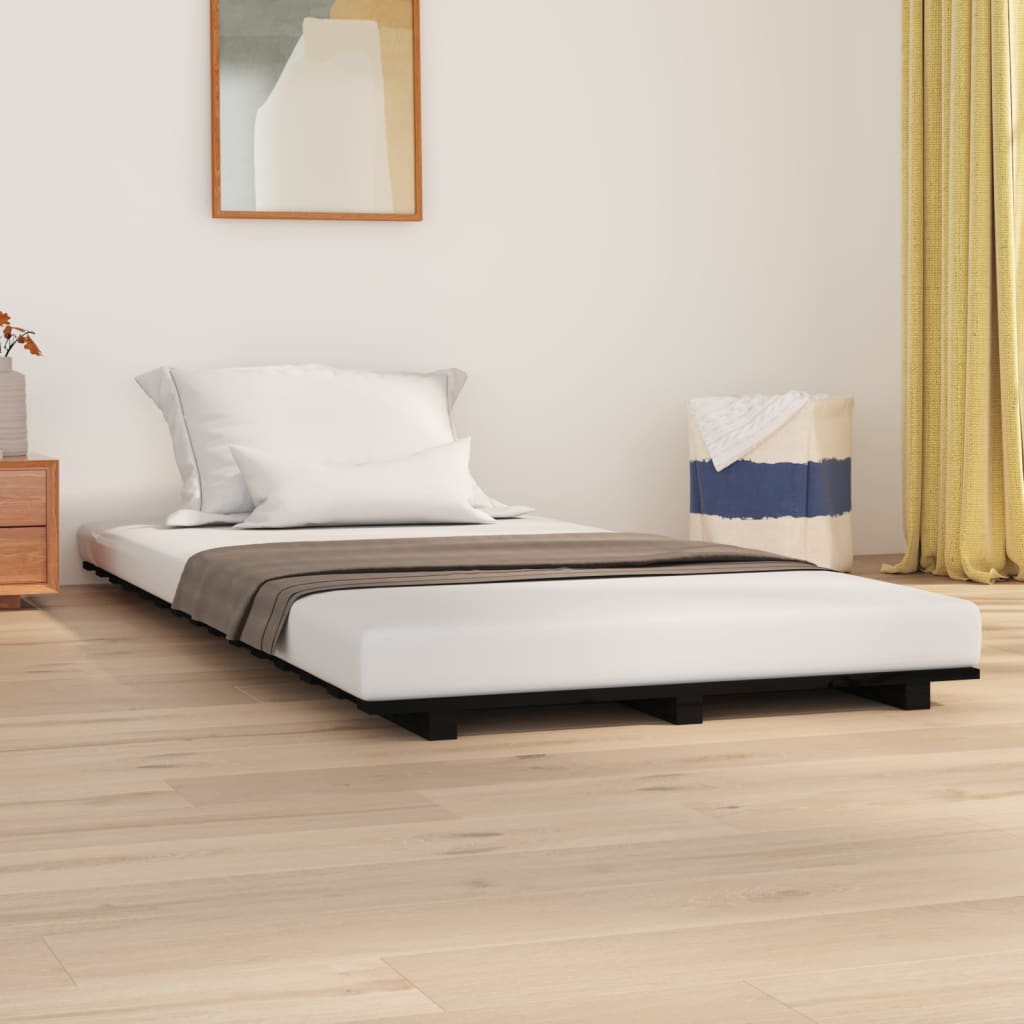 Solid Pine Wood Bed Frame - Black 100x200 cm (No Mattress)