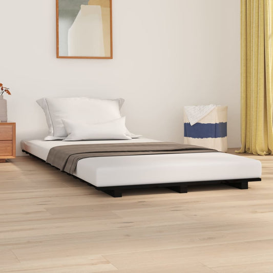 Solid Pine Wood Bed Frame - Black 100x200 cm (No Mattress)