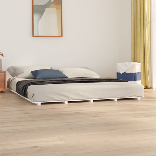 Solid Pine Wood Bed Frame - White, 200x200 cm, Without Mattress