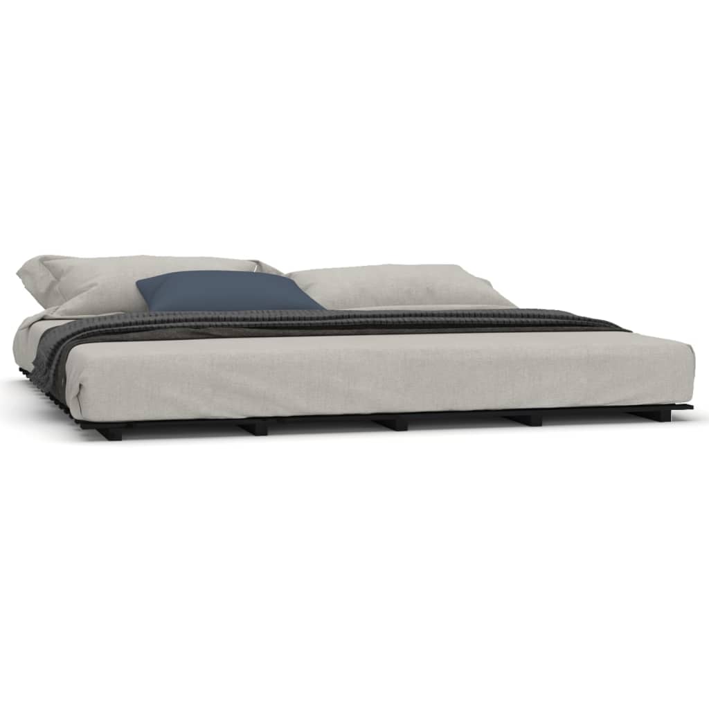 Solid Pine Wood Bed Frame - Black 200x200 cm, No Mattress Included