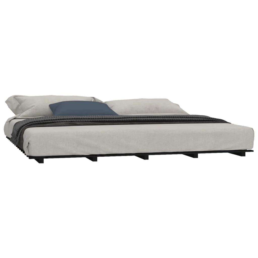 Solid Pine Wood Bed Frame - Black 200x200 cm, No Mattress Included
