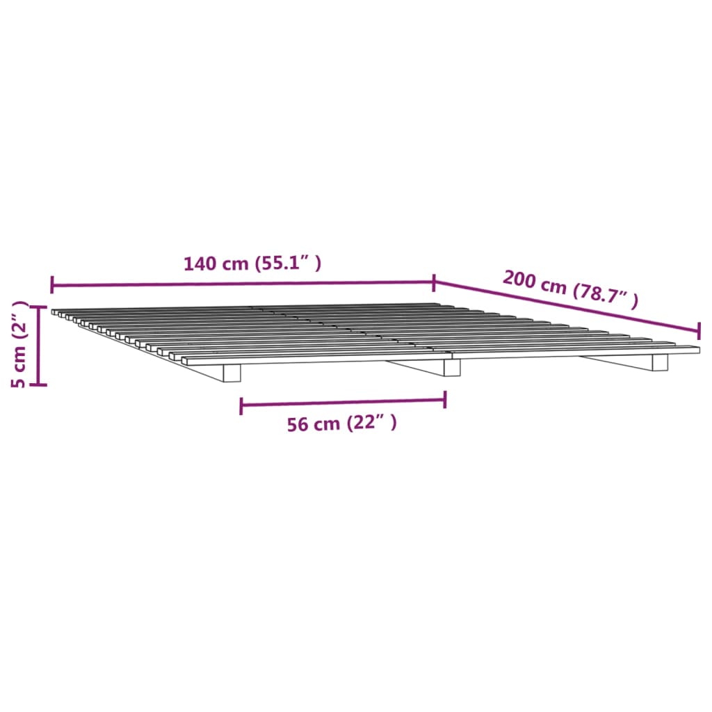 Solid Pine Wood Bed Frame, White 140x200 cm - Mattress Not Included
