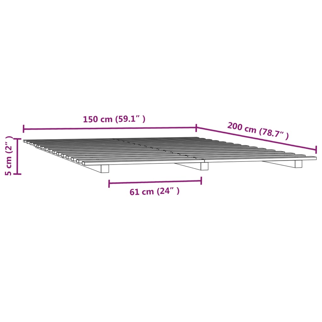 King Size Solid Pine Bed Frame 150x200 cm - White