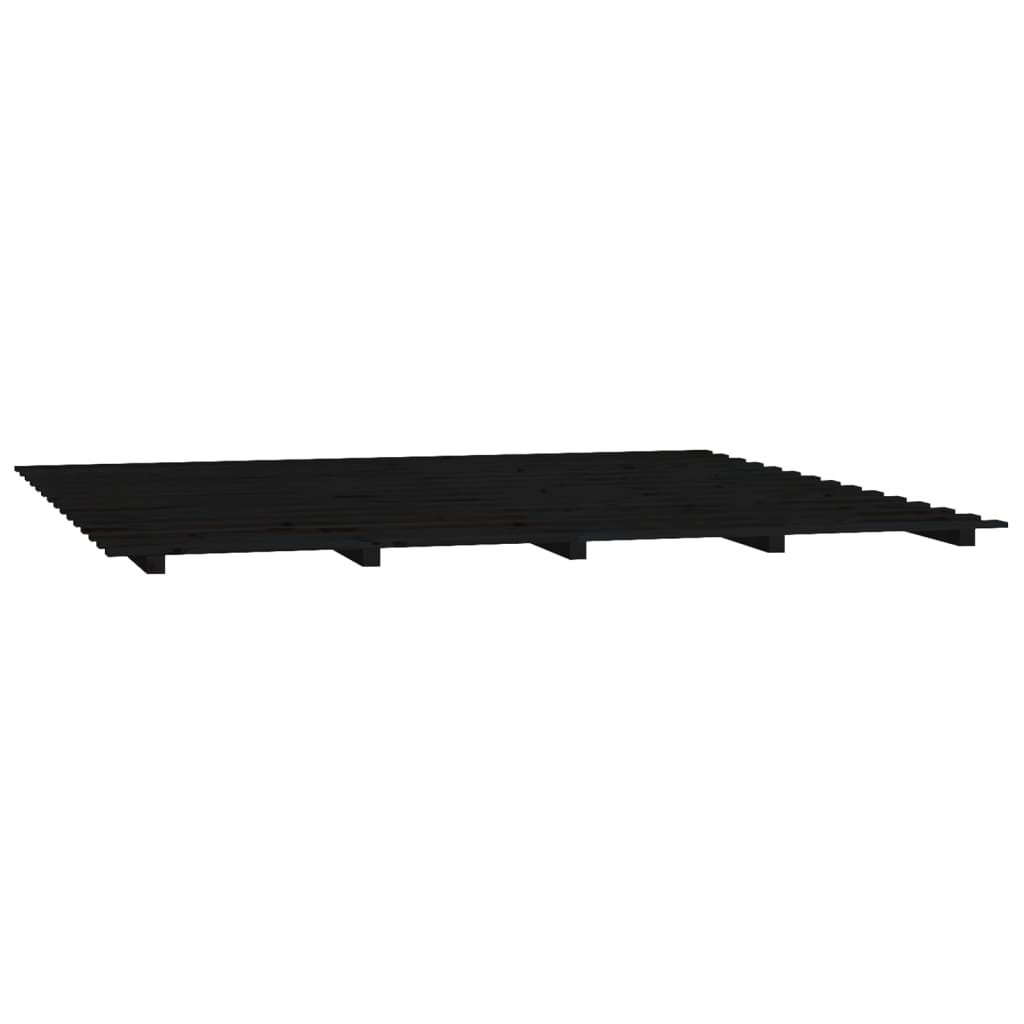 Solid Pine Wood Bed Frame 160x200cm - Black Finish, No Mattress