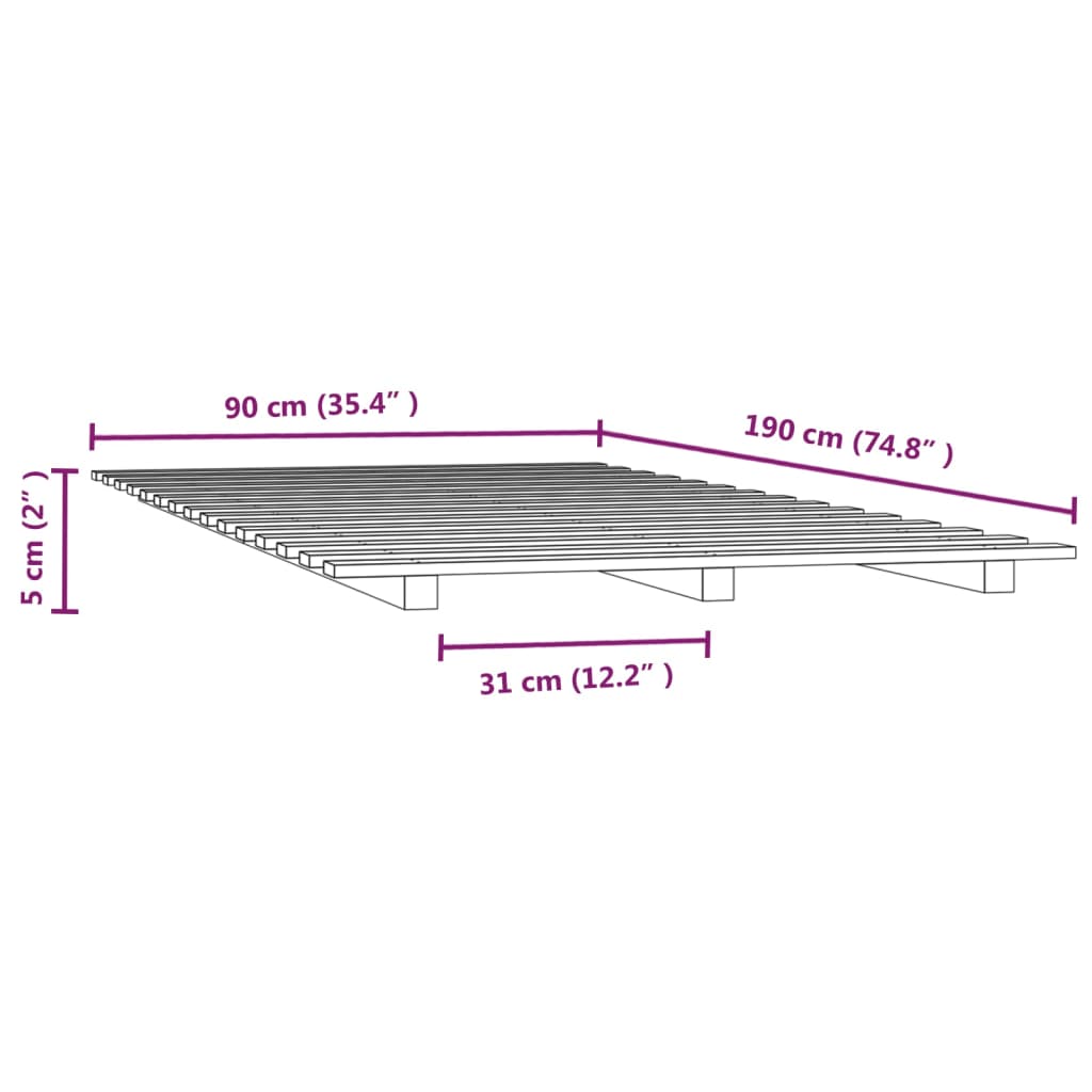 Solid Pine Single Bed Frame 90x190 cm - No Mattress Included