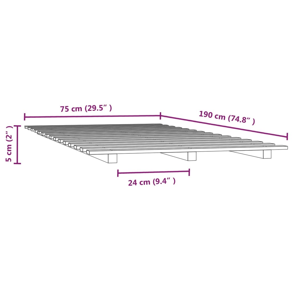 Solid Pine Small Single Bed Frame 75x190 cm - No Mattress Included