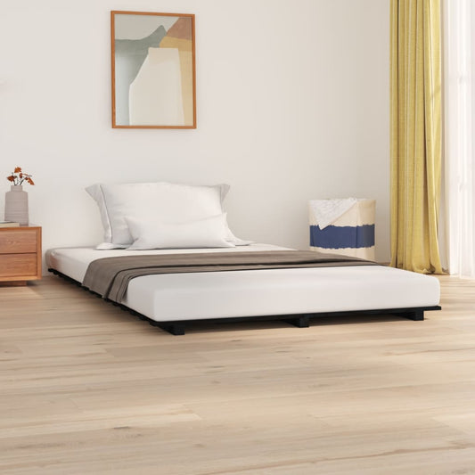Solid Wood Double Bed Frame, Black Pine, 135x190 cm, No Mattress