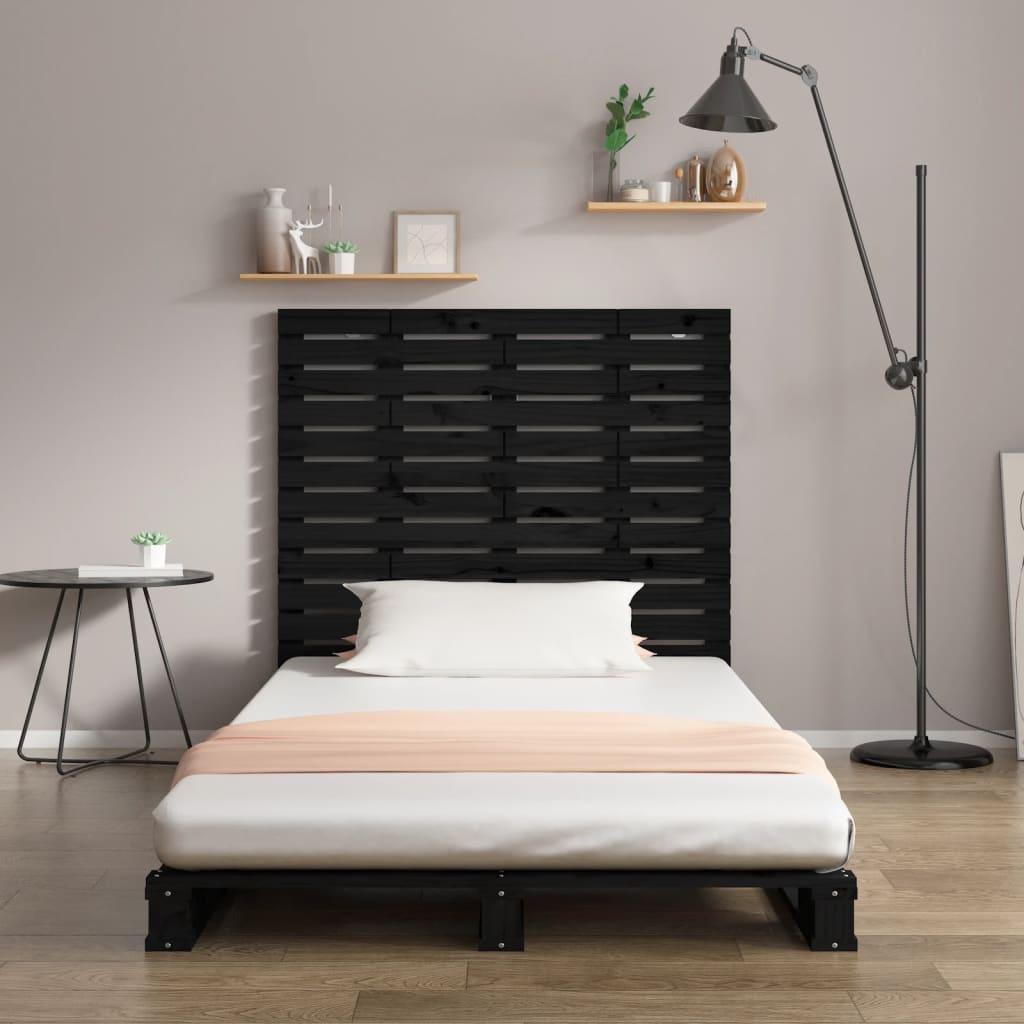 Black Solid Pine Wall Headboard - 106x3x91.5 cm, Elegant Design