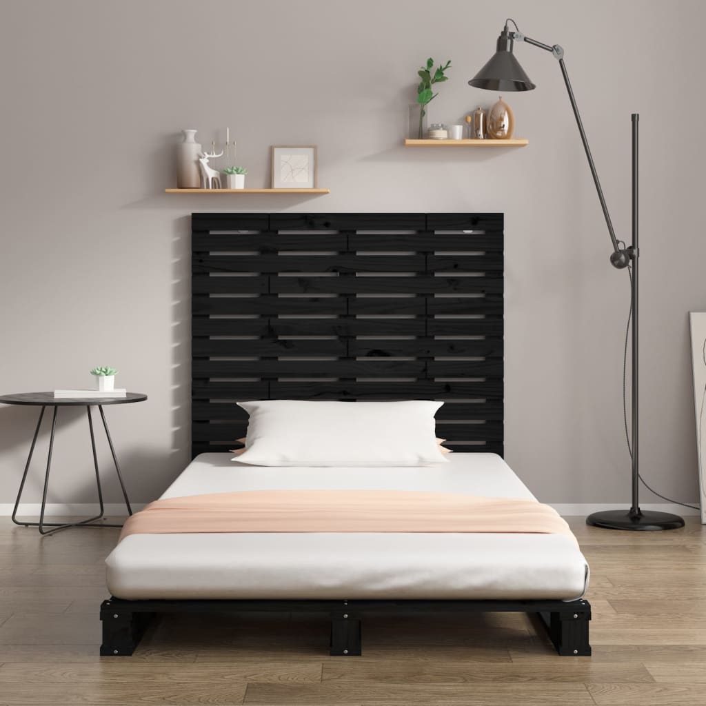 Black Solid Pine Wood Wall Headboard - 81x3x91.5 cm