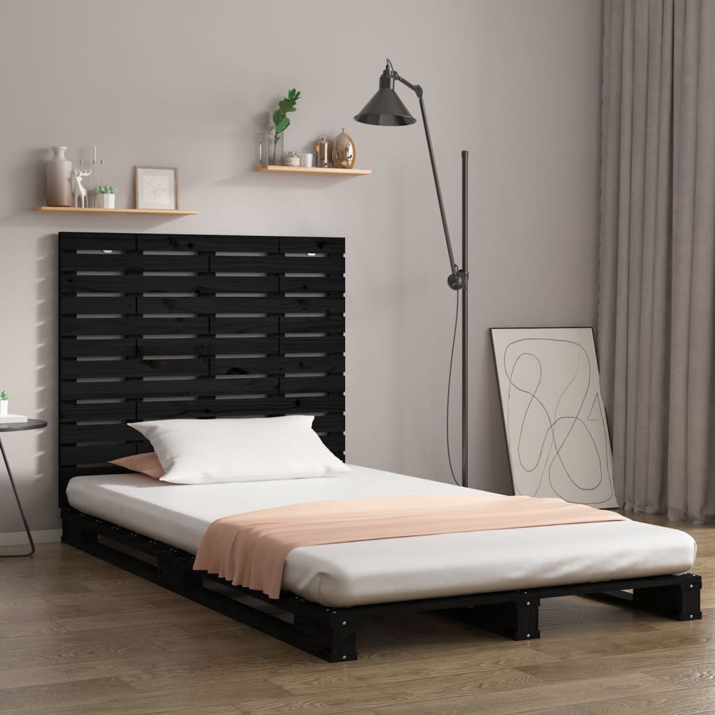 Black Solid Pine Wood Wall Headboard - 81x3x91.5 cm