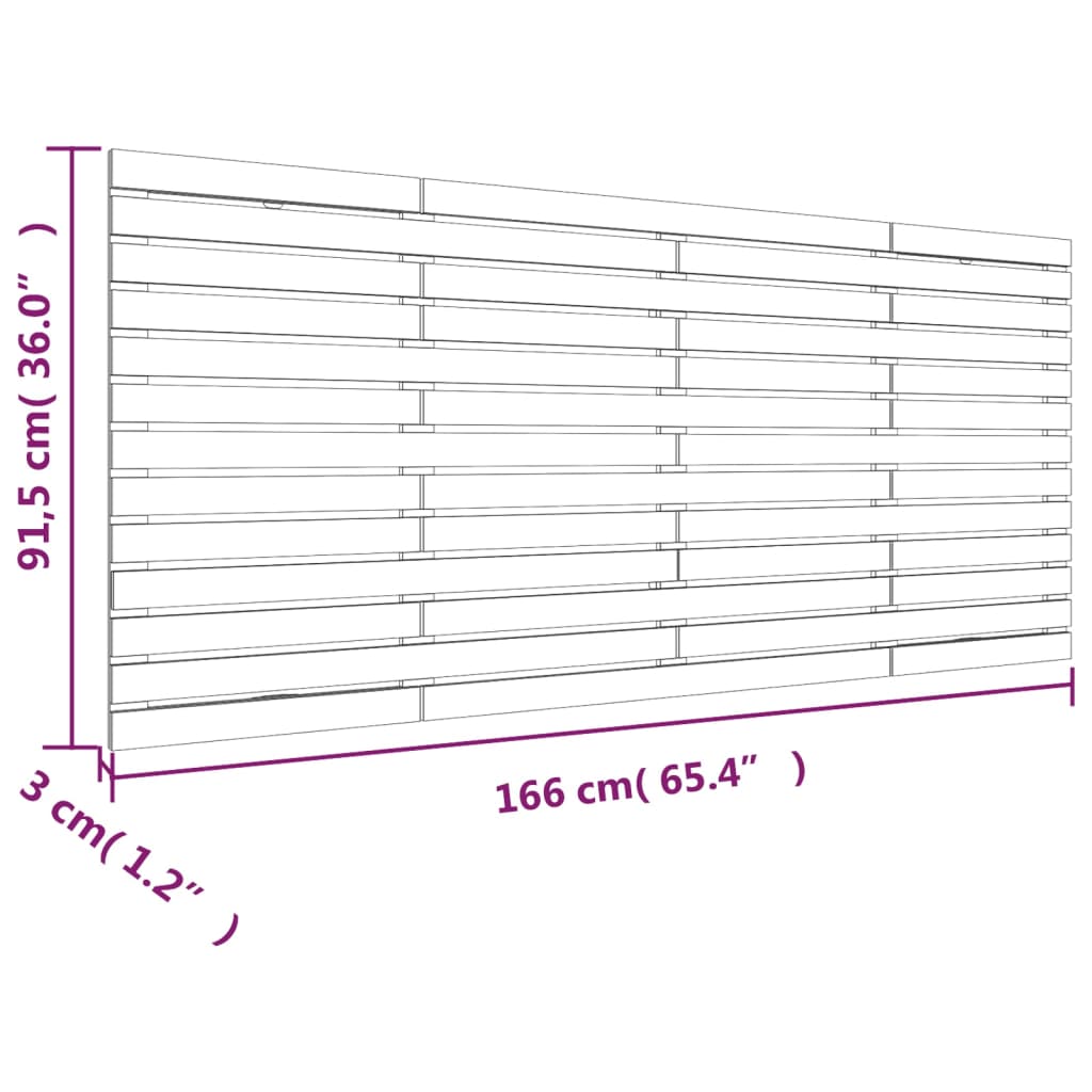White Solid Pine Wood Wall Headboard, 166x3x91.5 cm
