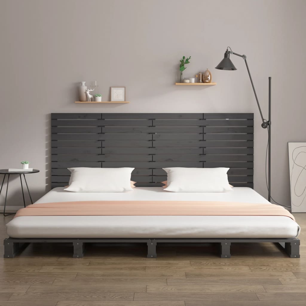 Solid Wood Pine Wall Headboard - 166x3x91.5 cm, Grey Finish