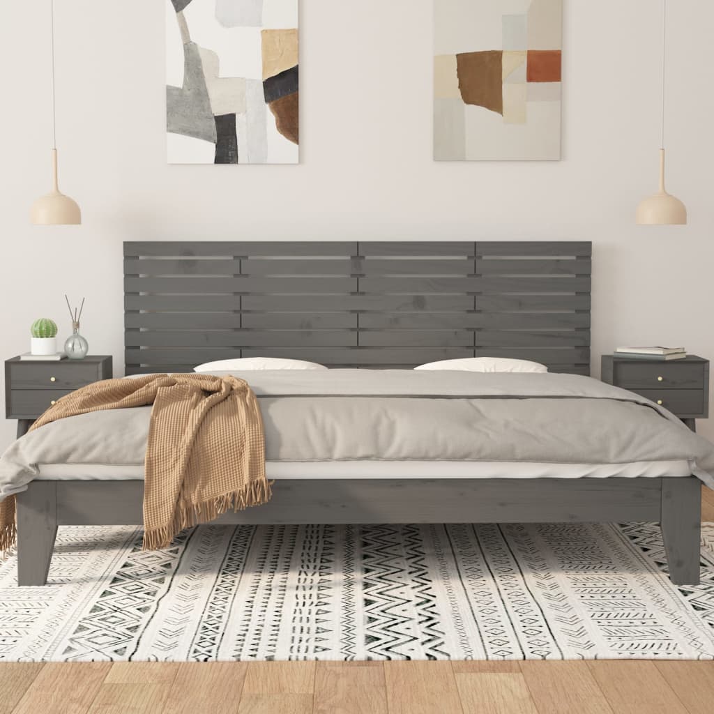 Solid Pine Wood Grey Wall Headboard | 206x3x63 cm