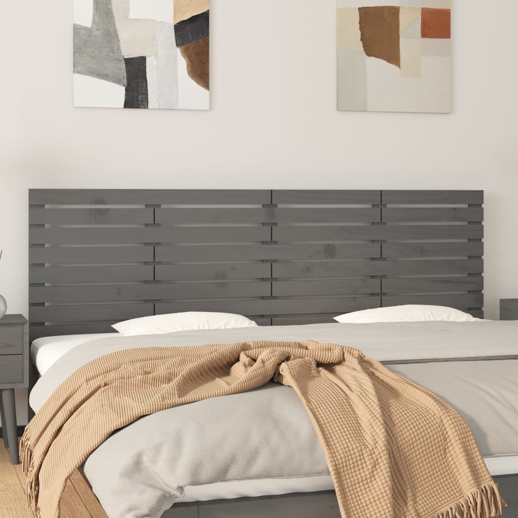 Solid Pine Wood Grey Wall Headboard | 206x3x63 cm