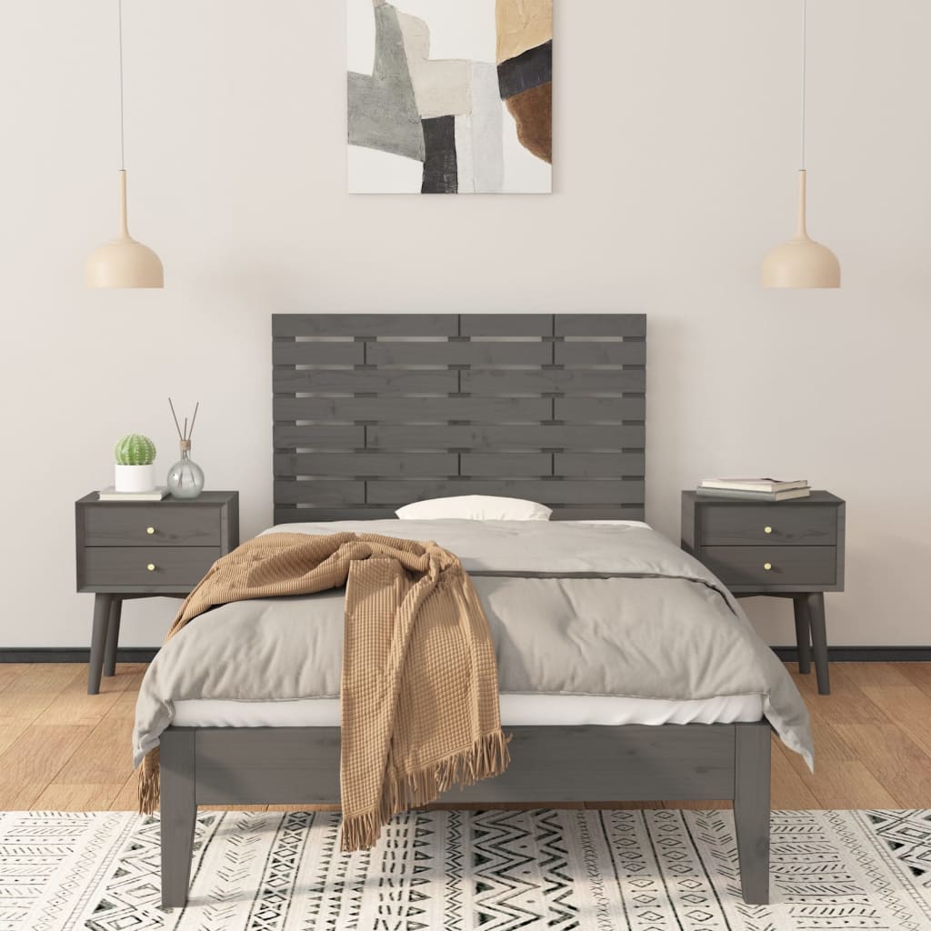 Solid Pine Wood Wall Headboard - Grey, 96x3x63 cm