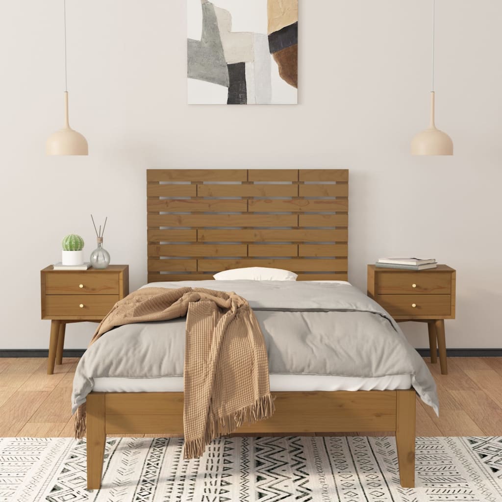 Solid Pine Wall Headboard, Honey Brown, 96x3x63 cm