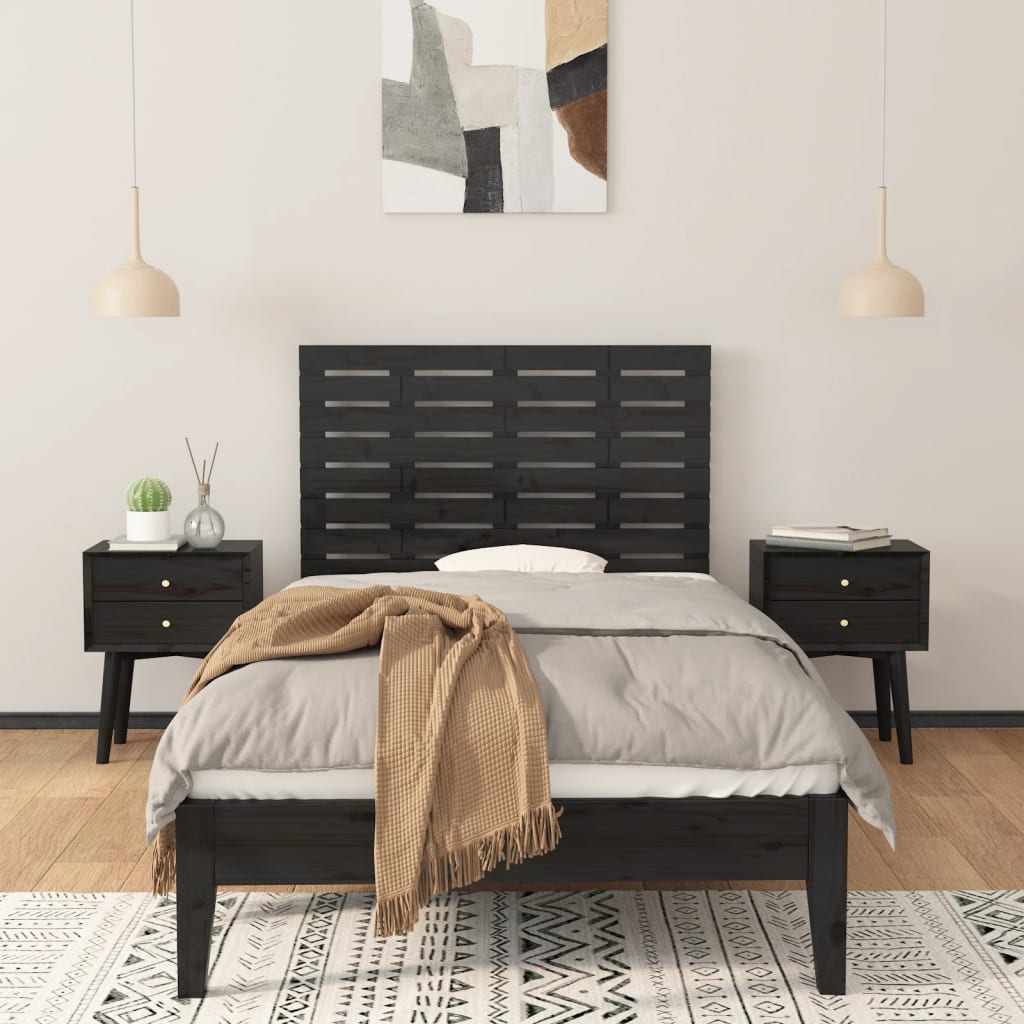 Solid Wood Pine Wall Headboard - Black, 96x3x63 cm