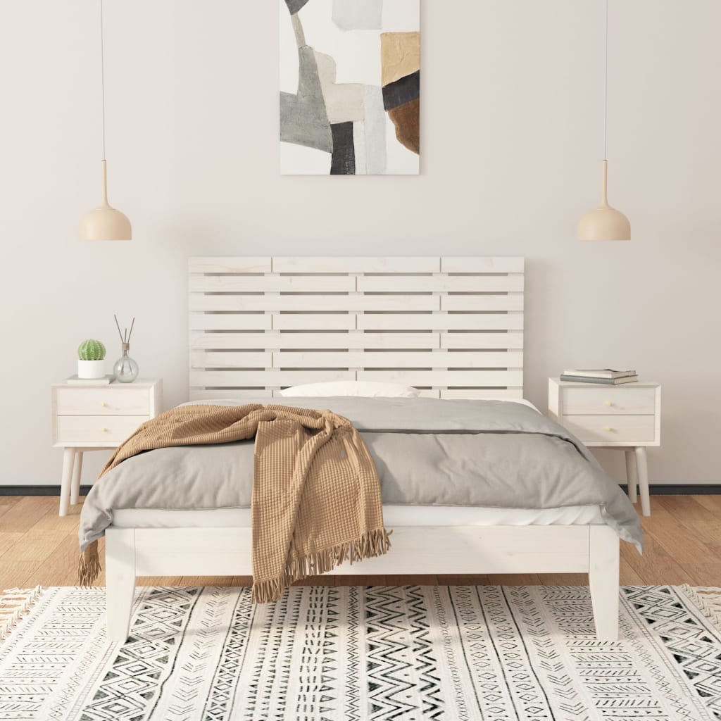 Solid Pine White Headboard 126x3x63 cm - Wall Mountable Style