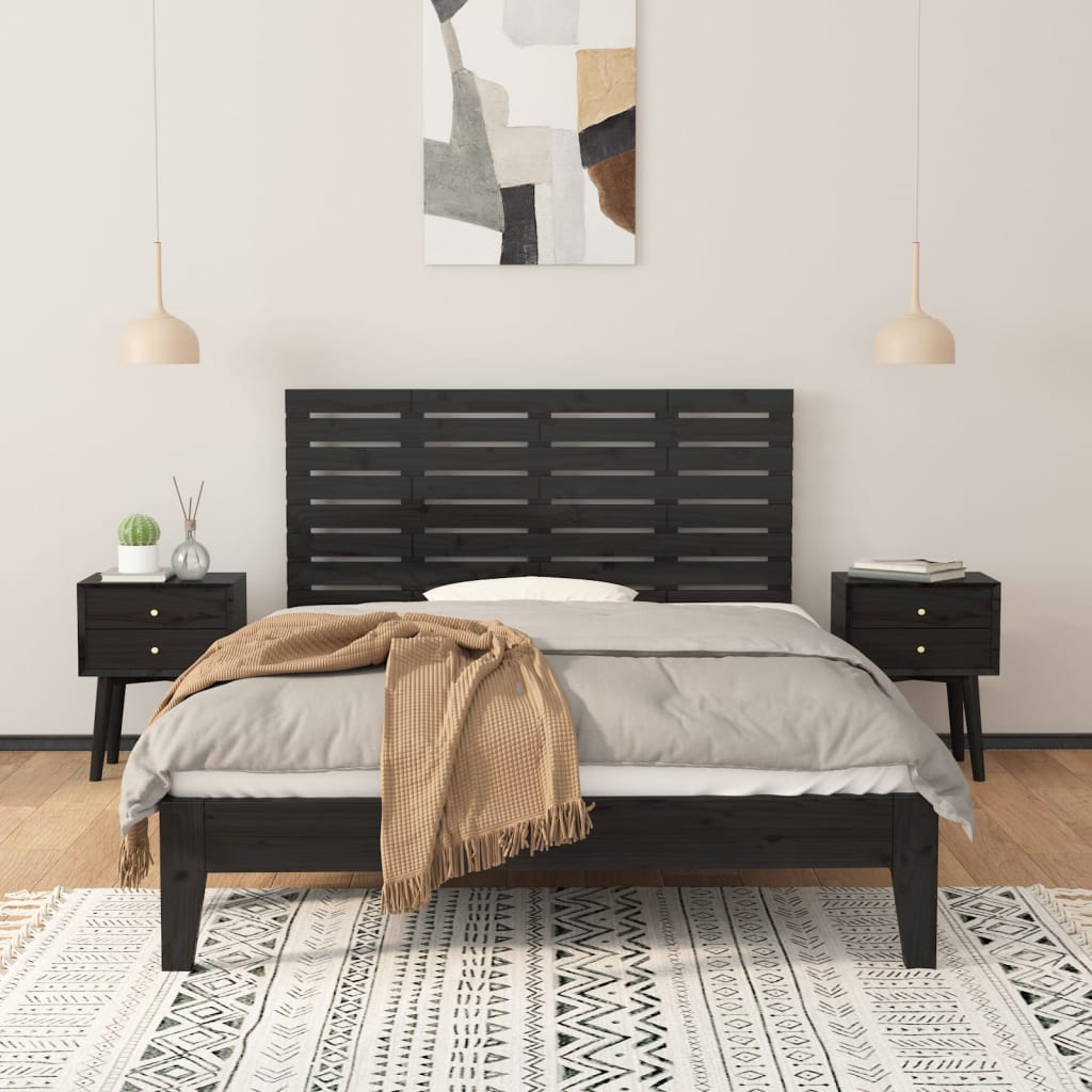 Solid Pine Wood Wall Headboard - Black, 156x3x63 cm