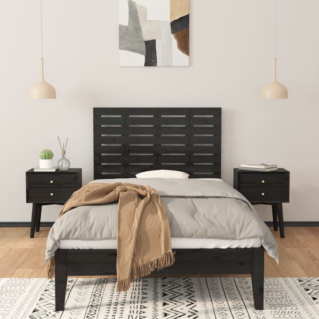 Solid Pine Wall Headboard - Black, 81x3x63 cm