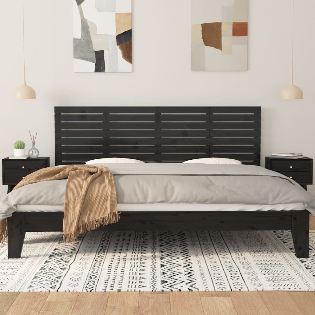 Elegant Black Solid Pine Wood Wall Headboard 166x3x63 cm