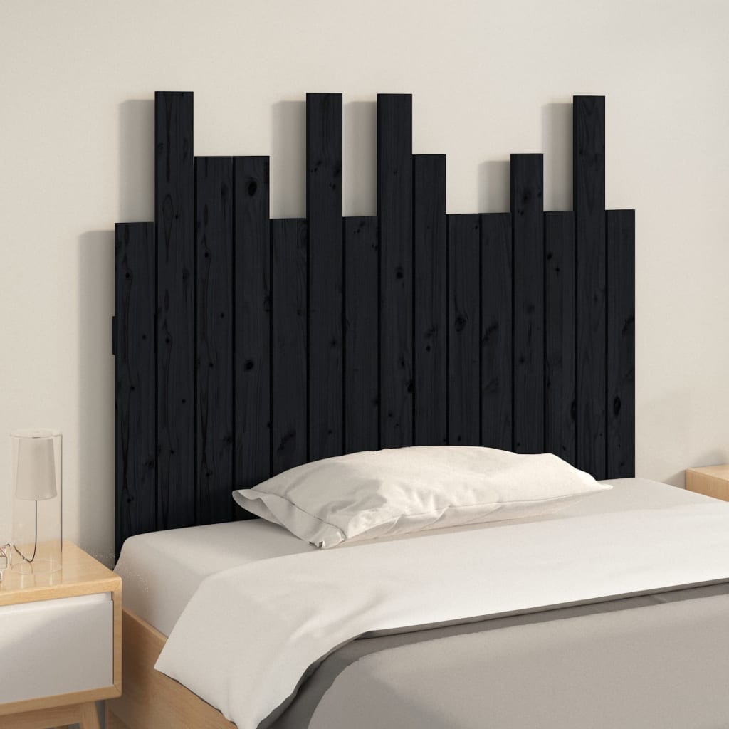 Solid Pine Wood Black Wall Headboard - 95.5x3x80 cm