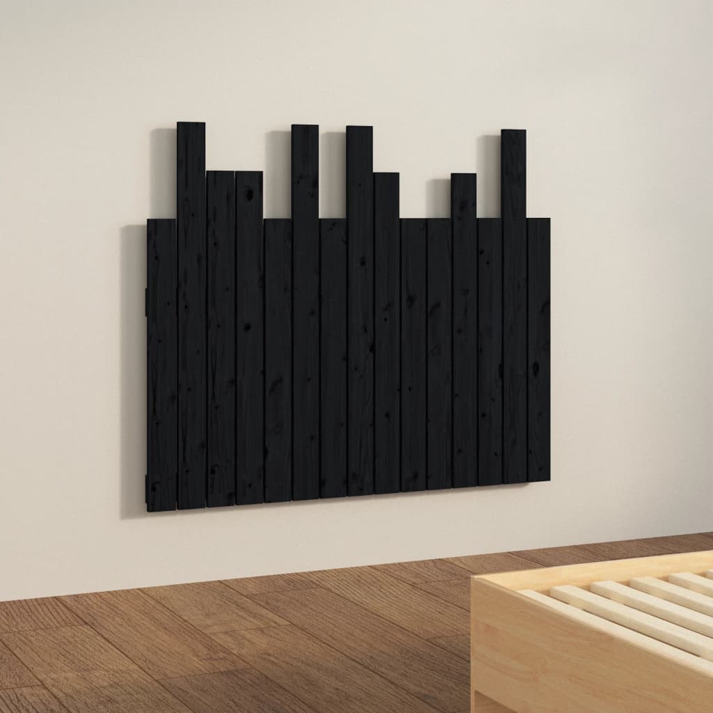 Solid Pine Wood Black Wall Headboard - 95.5x3x80 cm