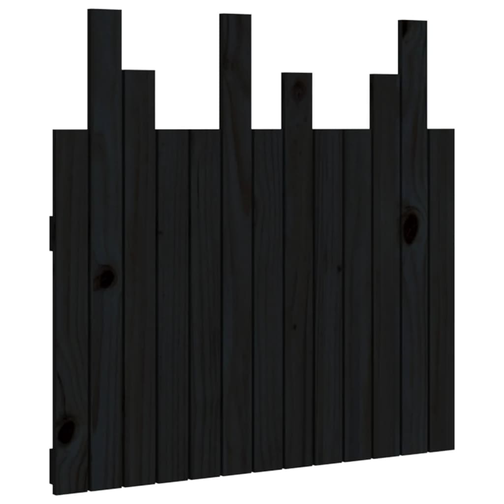 Stylish Black Solid Pine Wood Wall Headboard 82.5x80 cm