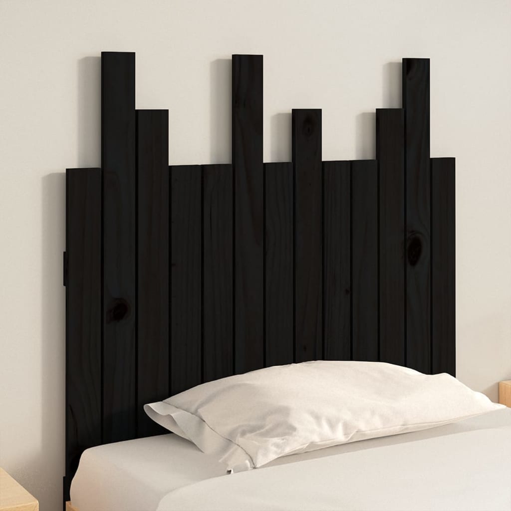 Stylish Black Solid Pine Wood Wall Headboard 82.5x80 cm