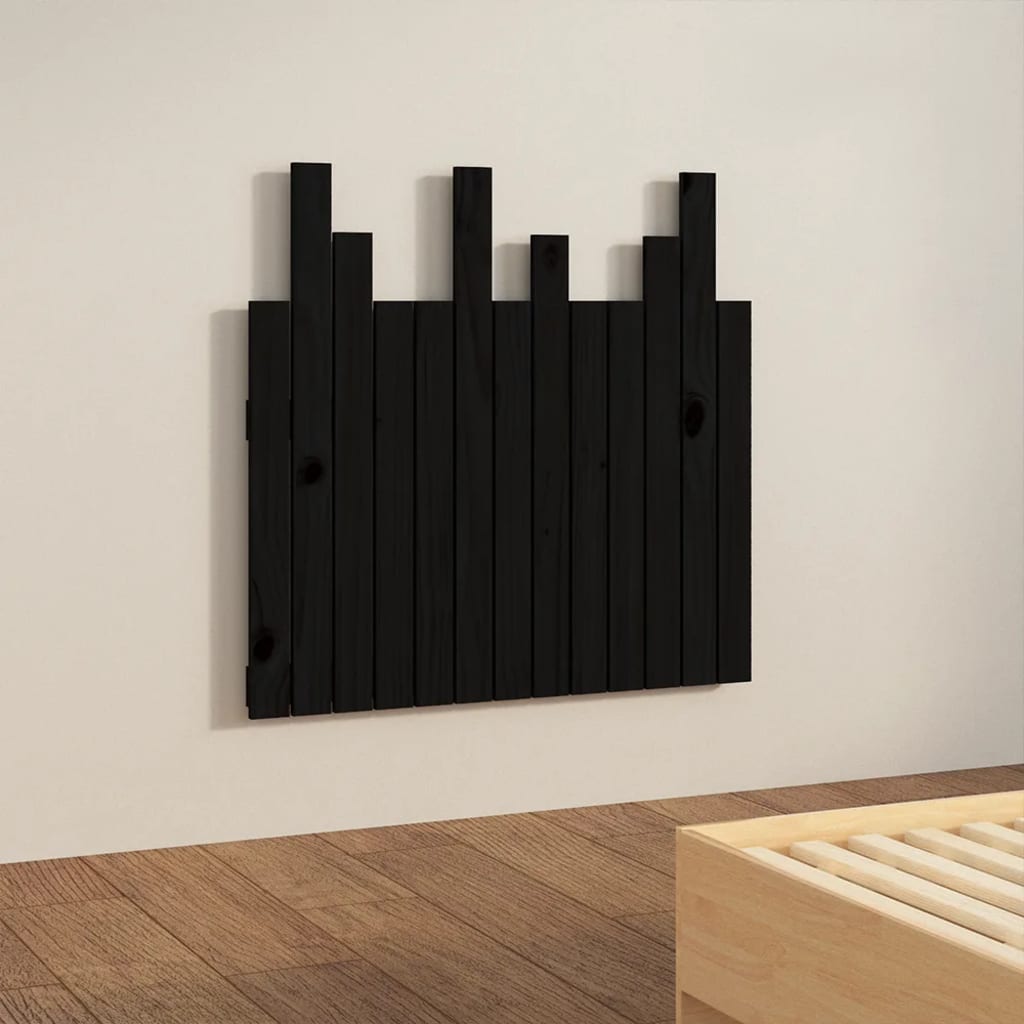 Stylish Black Solid Pine Wood Wall Headboard 82.5x80 cm