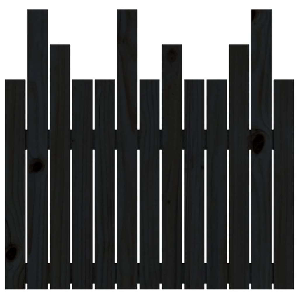 Stylish Black Solid Pine Wood Wall Headboard 82.5x80 cm