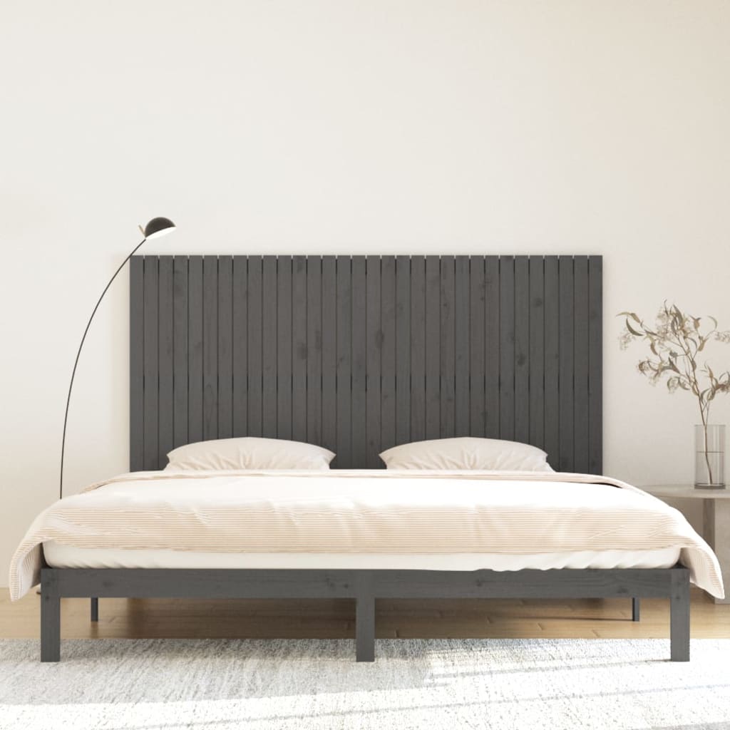 Solid Pine Wood Grey Wall Headboard - 204x3x110 cm