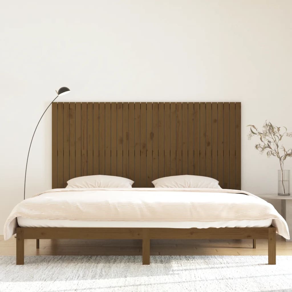 Solid Pine Wood Wall Headboard, Honey Brown, 204x3x110 cm