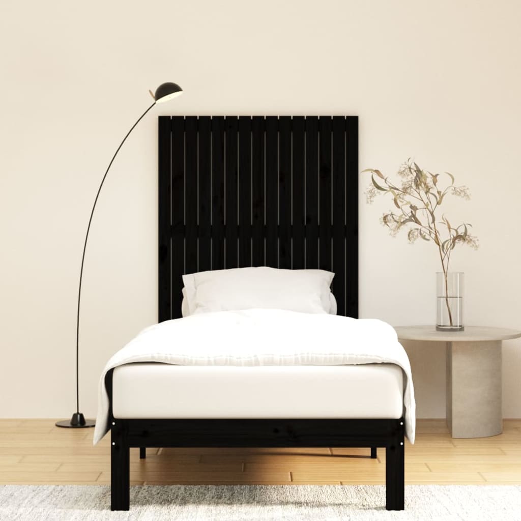 Solid Pine Wood Wall Headboard, Black 95.5x3x110 cm