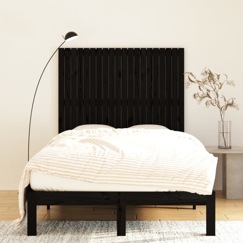 Solid Wood Pine Wall Headboard, Black, 127.5x3x110 cm
