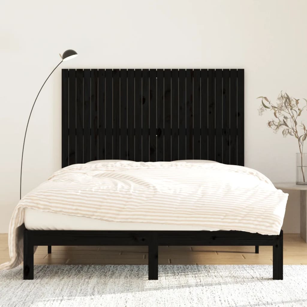Solid Pine Black Wall Headboard 159.5x3x110 cm