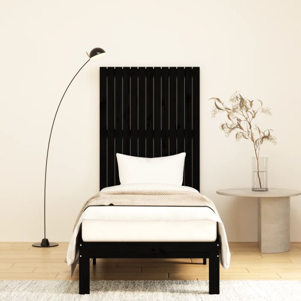 Solid Wood Pine Wall Headboard - Black 82.5x3x110 cm