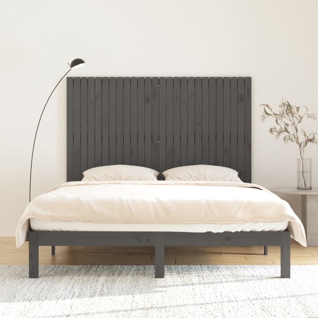 Stylish Grey Solid Wood Pine Wall Headboard 166x3x110 cm