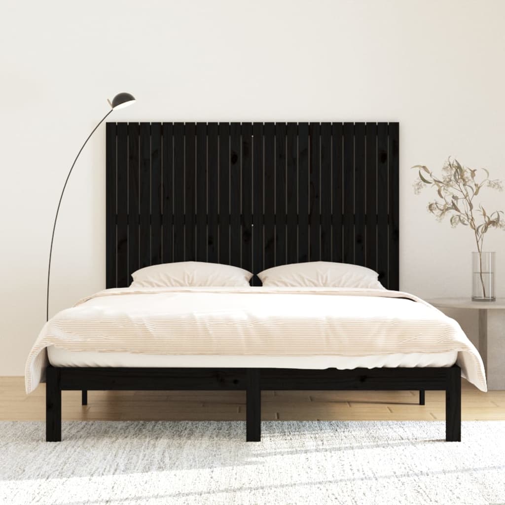 Elegant Black Solid Pine Wall Headboard 166x3x110 cm