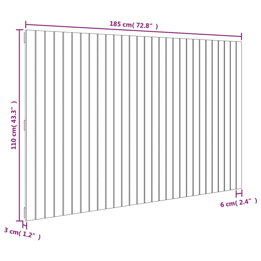 Solid Pine Wall Headboard - Grey, 185x3x110 cm