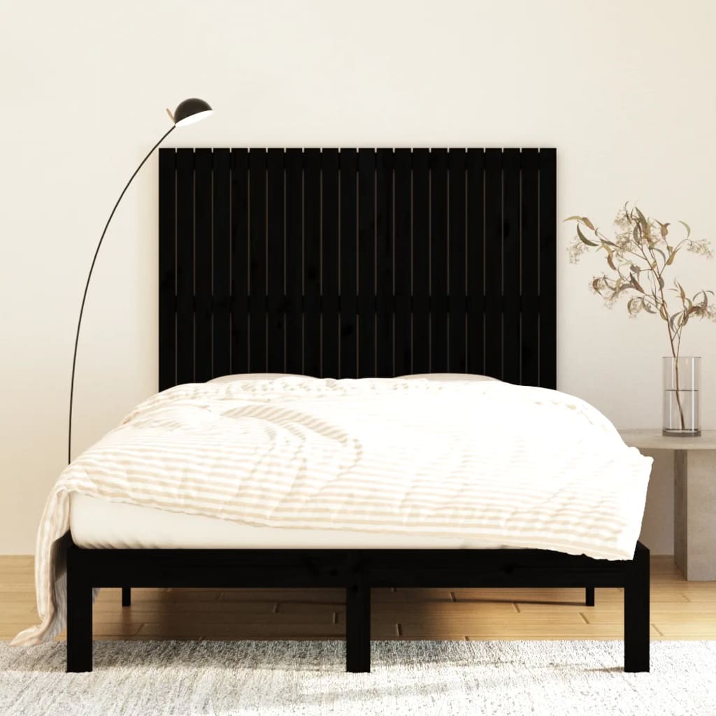 Solid Pine Wall Headboard Black 140x3x110 cm