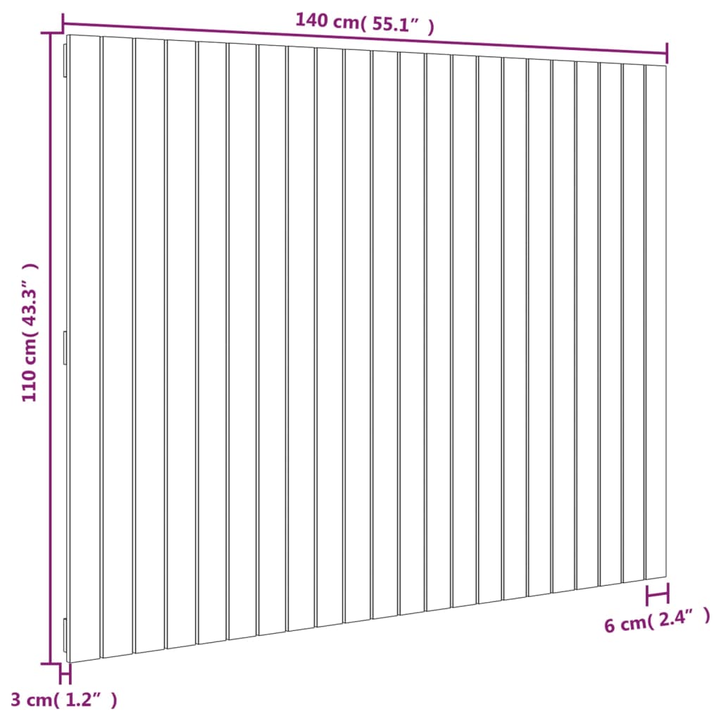 Solid Pine Wall Headboard Black 140x3x110 cm