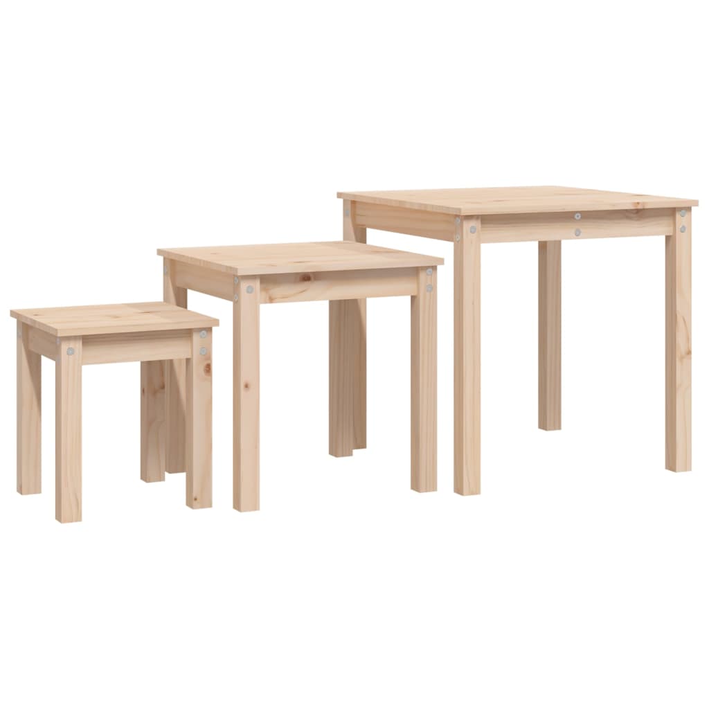 3-Piece Solid Pine Wood Nesting Tables Set - Natural Finish