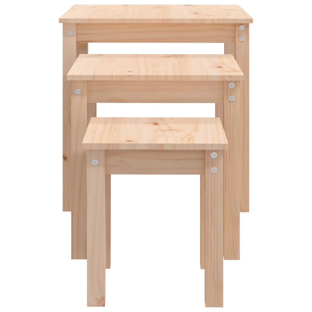 3-Piece Solid Pine Wood Nesting Tables Set - Natural Finish