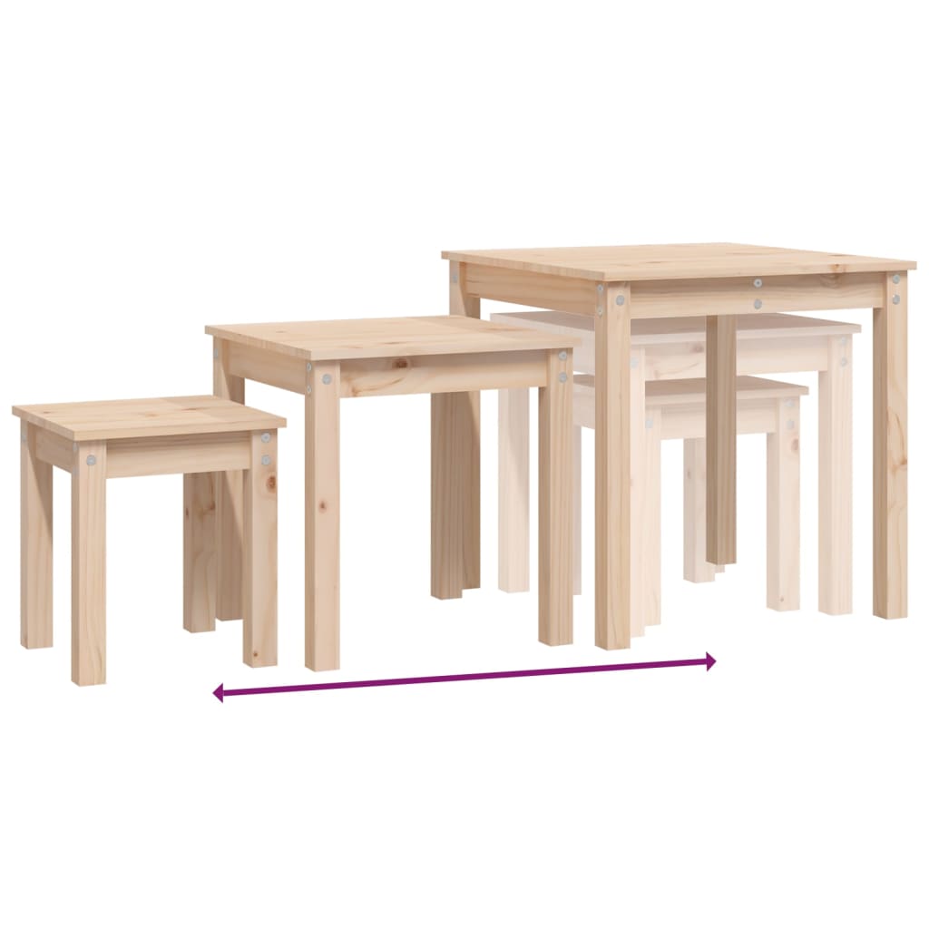 3-Piece Solid Pine Wood Nesting Tables Set - Natural Finish